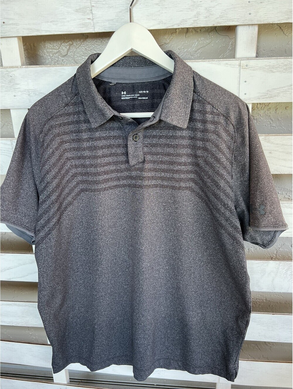 Under armour heatgear Loose Black/Gray Striped Polo Shirt Size L